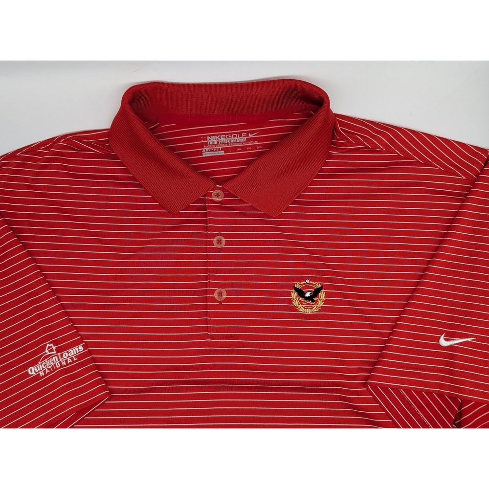 Nike Golf Polo Mens XXL Shirt Tour Performance‎ Red White Stripes Eagle LOGOS